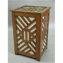 An unusual Victorian/Edwardian mahogany box pedestal with lattice sides and top