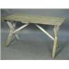 Image 1 : A pine tavern table with a plain plank top and a painted X frame