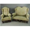 Image 1 : A Queen Anne style three piece suite with serpentine top rails and shaped and carved stretchers