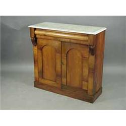 A Victorian mahogany chiffonier with a white marble top