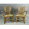 Image 1 : A pair of unusual late Victorian elbow chairs the shaped backs with carved motifs over drop in rush 