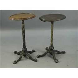 Two Victorian tables with wooden tops on telescopic cast iron bases Est.200/40