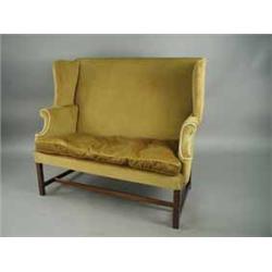 A two seat settee on square mahogany legs Est.300/40