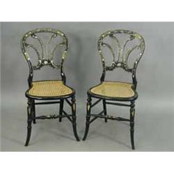 A pair of mid Victorian ebonised bedroom chairs