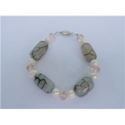 200CTW GRAY CARNILLIAN AND PEARL BRACELET****8-INCH***A