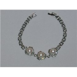 CLASSY WHITE PEARL CZ SILVER BRACELET***METAL: SILVER;