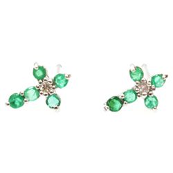 Genuine 0.29 ctw Emerald Diamond Earring W/Y Gold 14kt