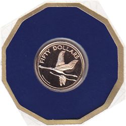Bahamas $50 Gold PF 1981, Flamingos in Flight