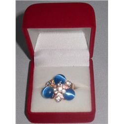8CTW TRI AQUA CZ ADJUSTABLE BRASS RING