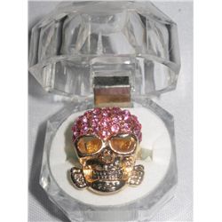 20CTW PINK SKULL ADJUSTABLE BRASS RING