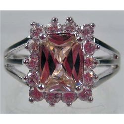 11206 - WHITE GOLD PLATED PINK SAPPHIRE AND TOPAZ RING