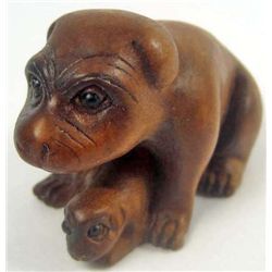 11160 - BOXWOOD DOG MOM & PUPPY NETSUKE