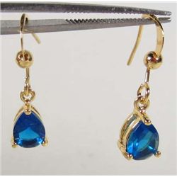 9555 - GOLD PLATED SAPPHIRE PEAR DANGLE EARRINGS