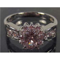 9563 - 18K WHITE GOLD PLATED PINK SAPPHIRE & WHITE TOPAZ RING