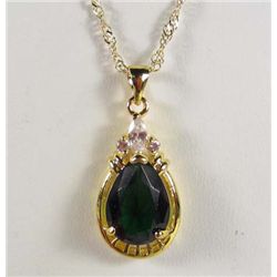 9360 - GOLD PLATED EMERALD & WHITE TOPAZ NECKLACE