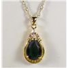 Image 1 : 9360 - GOLD PLATED EMERALD & WHITE TOPAZ NECKLACE