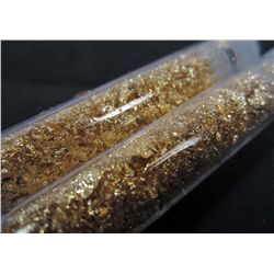 9715 - LOT OF 2 JUMBO VIALS OF GOLD FLAKES 2.5" TALL