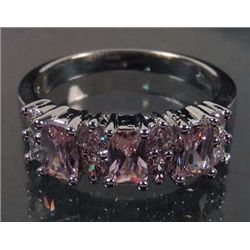 10688 - WHITE GOLD PLATED PINK SAPPHIRE & WHITE TOPAZ RING SIZE 6