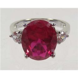10689 - WHITE GOLD PLATED RUBY & WHITE TOPAZ RING SIZE 8