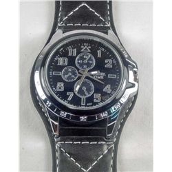 11235 - MEN'S QUARTZ WRIST WATCH W/ BLACK LEATHER BAND - FACE MARKED DIESEL TIME