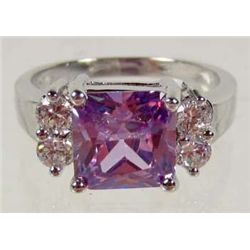 9600 - 18K WHITE GOLD PLATED PURPLE TANZANITE RING