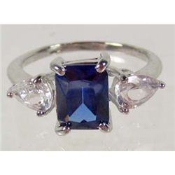 9609 - 18K WHITE GOLD PLATED SAPPHIRE & TOPAZ RING