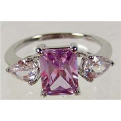 9610 - 18K WHITE GOLD PLATED TANZANITE & TOPAZ RING