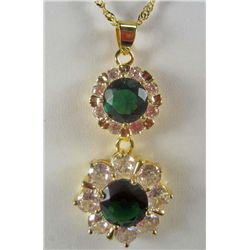 11177 - GOLD PLATED EMERALD AND TOPAZ PENDANT W/ CHAIN