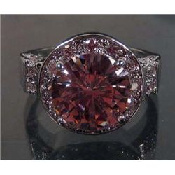10687 - WHITE GOLD PLATED PINK SAPPHIRE & WHITE TOPAZ RING SIZE 7