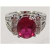 Image 1 : 10690 - WHITE GOLD PLATED RUBY & WHITE TOPAZ RING SIZE 8