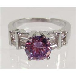 10693 - WHITE GOLD PLATED TANZANITE & WHITE TOPAZ RING SIZE 6