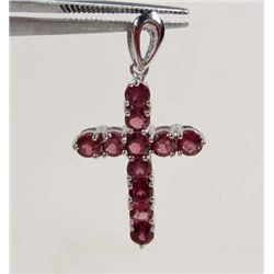 9479 - 14K WHITE GOLD OVER STERLING SILVER  RHODOLITE GARNET PENDANT