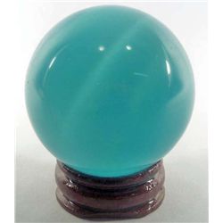 11172 - LIGHT BLUE CAT'S EYE CRYSTAL BALL / SPHERE W/ STAND