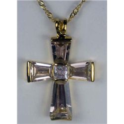 11178 - GOLD PLATED PINK SAPPHIRE AND TOPAZ PENDANT W/ CHAIN