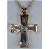 Image 1 : 11178 - GOLD PLATED PINK SAPPHIRE AND TOPAZ PENDANT W/ CHAIN