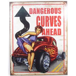 10048 - DANGEROUS CURVES AHEAD FUNNY METAL SIGN