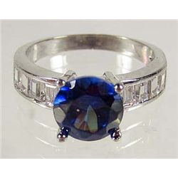 9300 - WHITE GOLD PLATED SAPPHIRE & WHITE TOPAZ RING