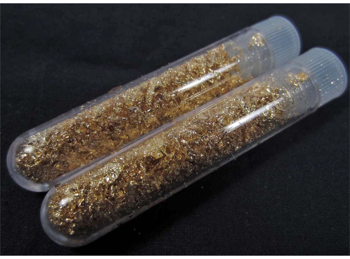 9749 LOT OF 2 JUMBO VIALS OF GOLD FLAKES 2.5" TALL