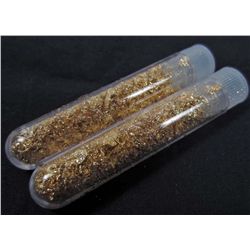 9749 - LOT OF 2 JUMBO VIALS OF GOLD FLAKES 2.5" TALL