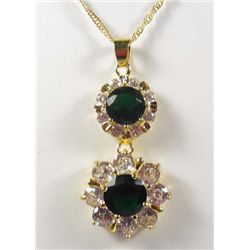 10667 - GOLD PLATED EMERALD & WHITE TOPAZ PENDANT W/ CHAIN