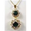 Image 1 : 10667 - GOLD PLATED EMERALD & WHITE TOPAZ PENDANT W/ CHAIN