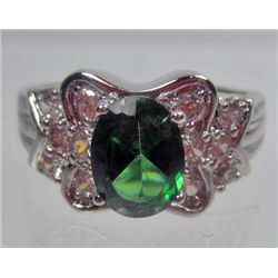 11299 - WHITE GOLD PLATED EMERALD & TOPAZ RING