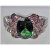 Image 1 : 11299 - WHITE GOLD PLATED EMERALD & TOPAZ RING