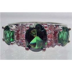 11301 - WHITE GOLD PLATED EMERALD AND TOPAZ RING
