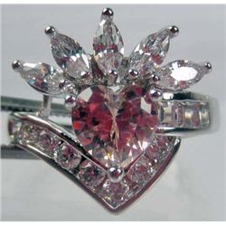 11204 - WHITE GOLD PLATED PINK SAPPHIRE AND TOPAZ RING
