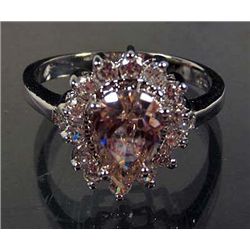 10686 - WHITE GOLD PLATED PINK SAPPHIRE & WHITE TOPAZ RING SIZE 8