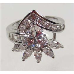 10695 - WHITE GOLD PLATED WHITE TOPAZ RING SIZE 6