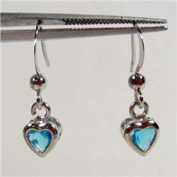9504 - WHITE GOLD PLATED AQUAMARINE HEART DANGLE DROP EARRINGS