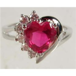 9297 - WHITE GOLD PLATED GARNET & WHITE TOPAZ RING