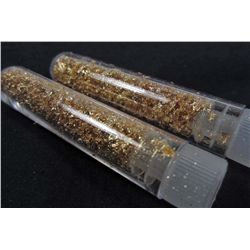 9817 - LOT OF 2 JUMBO VIALS OF GOLD FLAKES 2.5" TALL